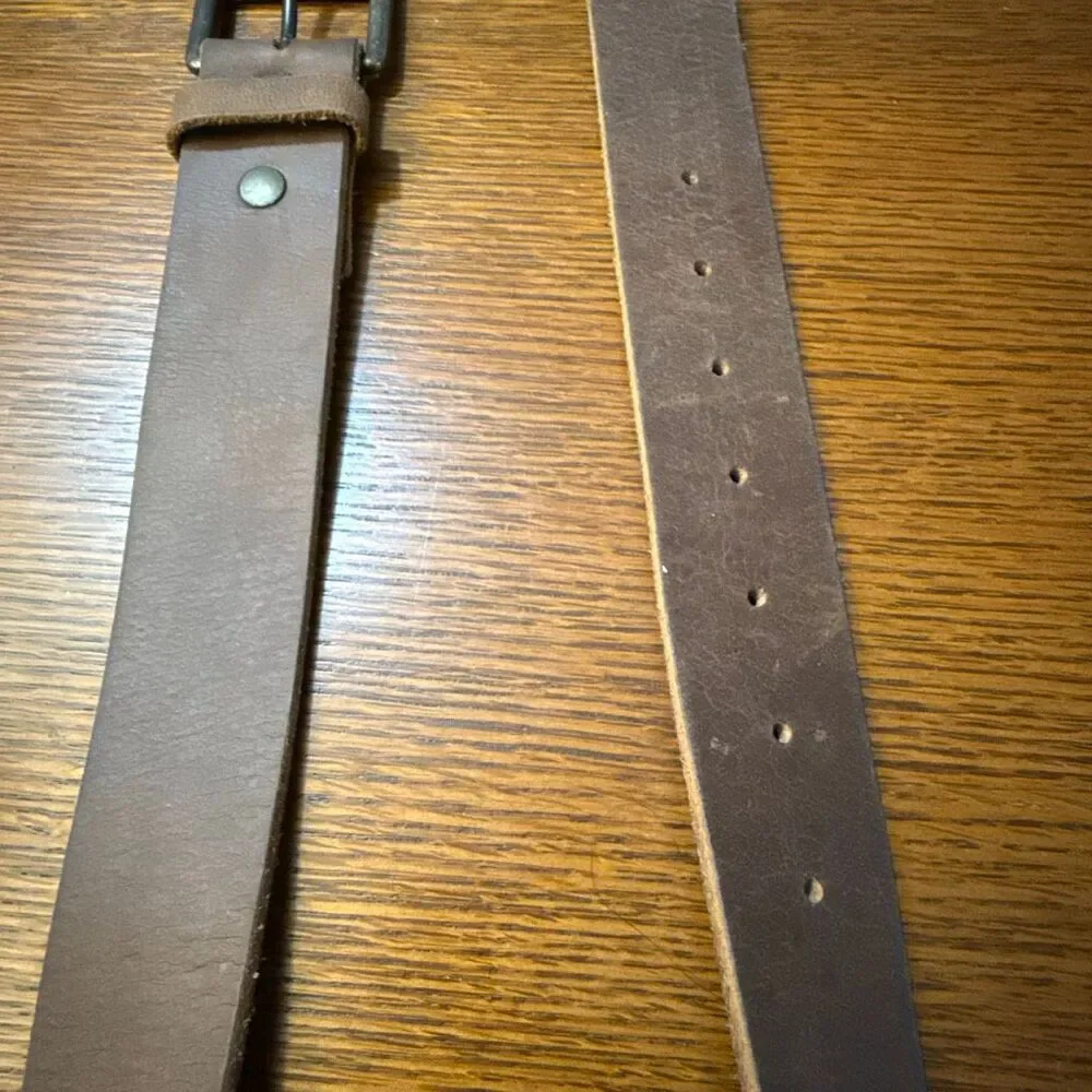 American‎ Eagle Brown Leather Belt Solid Brass Buckle Distressed 35”